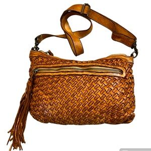 Langelotti Woven Leather Distressed Boho Crossbody